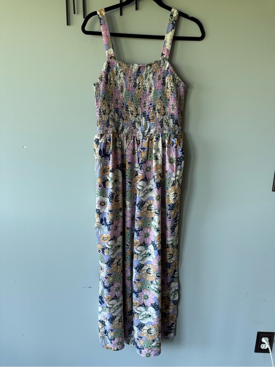 Unknown Pants - Floral Smocked Jumpsuit - Pastel Pink & Blue
